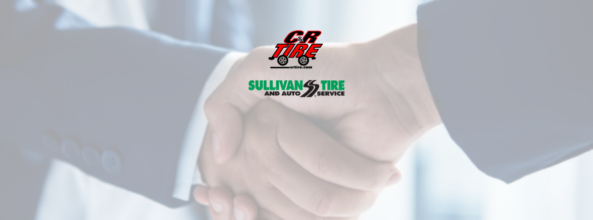 C&R Tire logo and Sullivan Tire logo over an image of two hands shaking