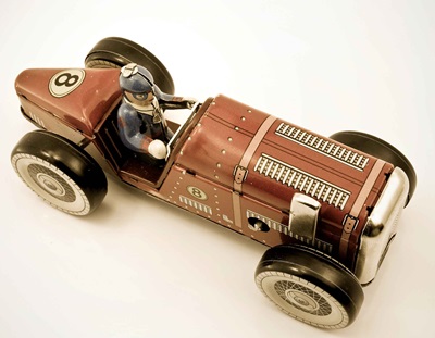 A toy of an old race car.