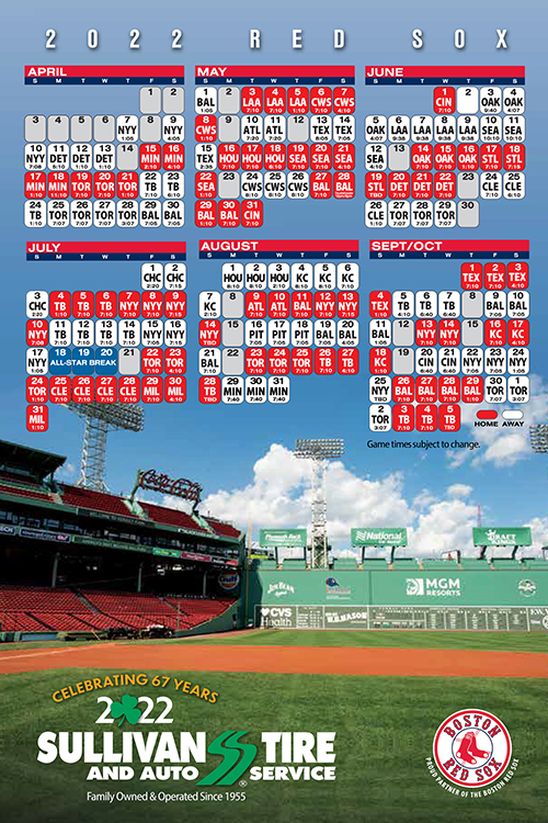 2022 Sullivan Tire Boston Red Sox Schedule Magnet