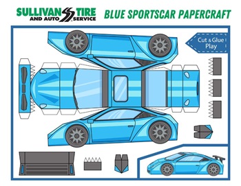 Image of Blue Sportscar papercraft project. Click to download!