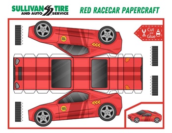 Image of Red Racecar papercraft project. Click to download!