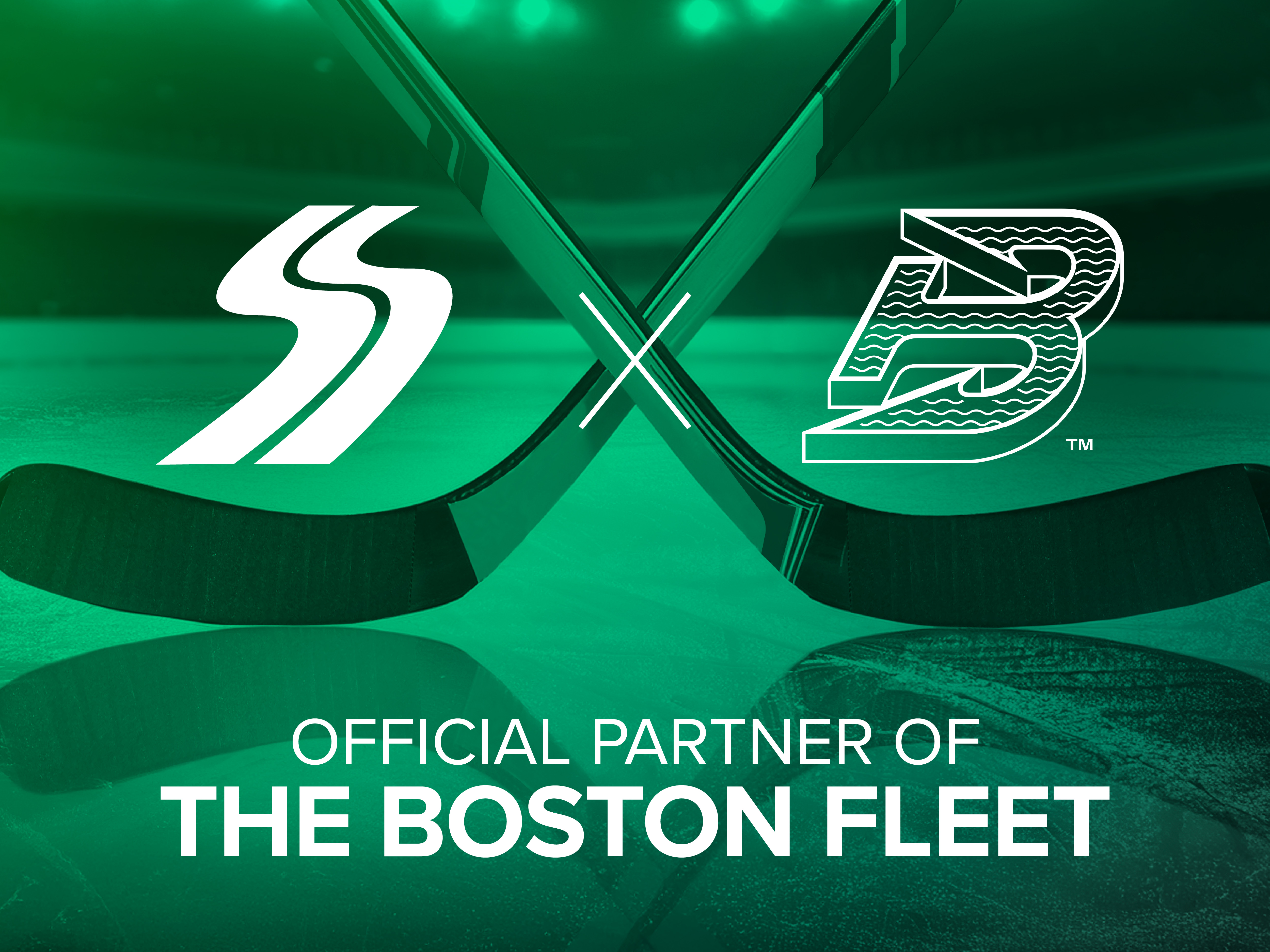 Sullivan Tire and Boston fleet announcement image with the Sullivan Tire logo and Boston Fleet logos crossed by two hockey sticks. 