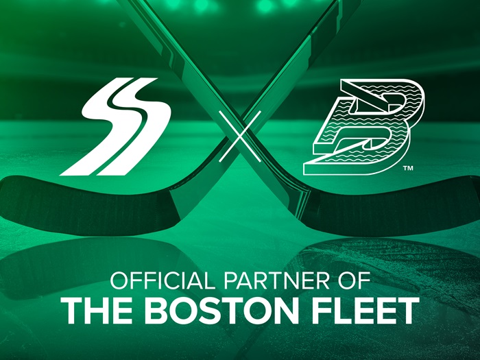 Sullivan Tire and Boston fleet announcement image with the Sullivan Tire logo and Boston Fleet logos crossed by two hockey sticks. 