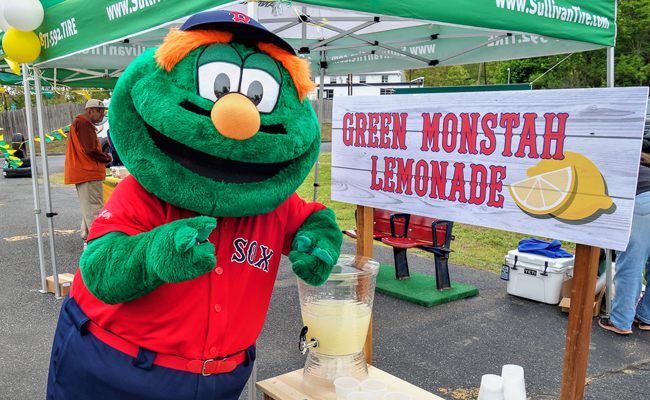 Wally the Green Monster at the Green Monstah Lemonade Stand