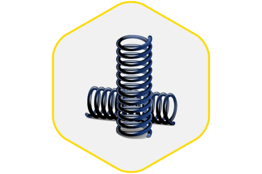Service icon with two springs, shocks, in a hexagon.
